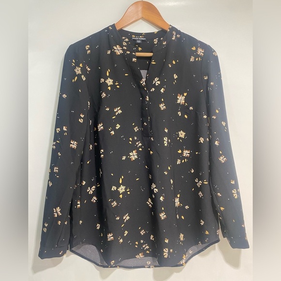 Hilary Radley Long Sleeve Black Floral Blouse S - Picture 6 of 8